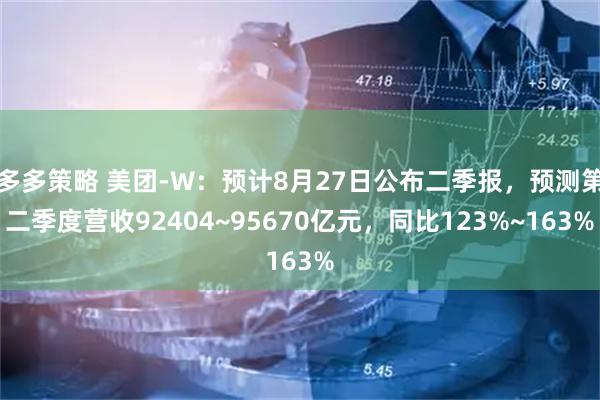多多策略 美团-W：预计8月27日公布二季报，预测第二季度营收92404~95670亿元，同比123%~163%